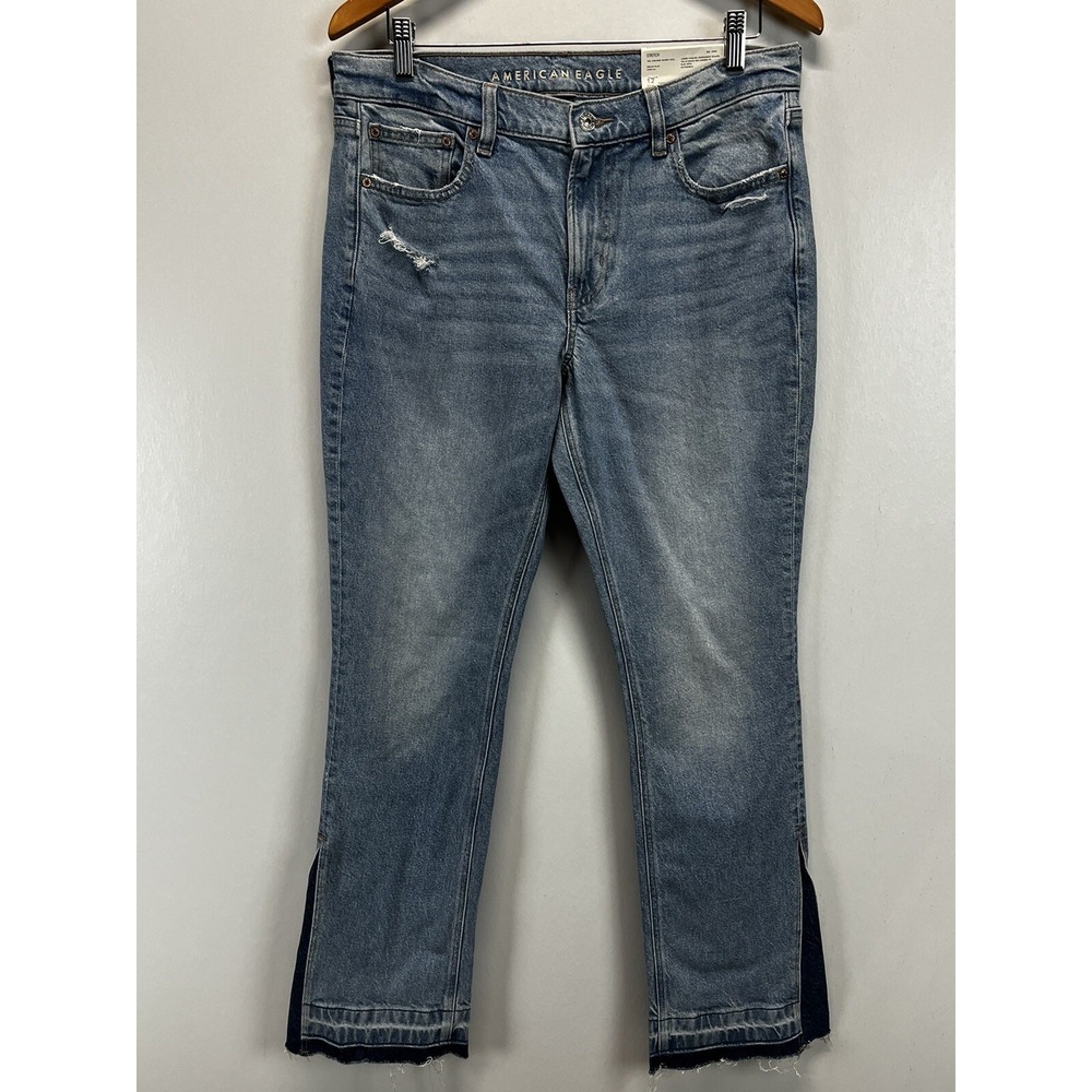 NEW! American Eagle 90's Low Rise Raw Hem Skinny Kick Flare Denim Jeans Women 12